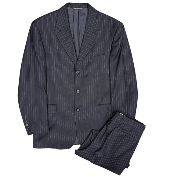 Coppley Suit 2pc Pinstripe 3btn Navy Blue 100% Wool 42T 38x33 - Picture 1 of 12